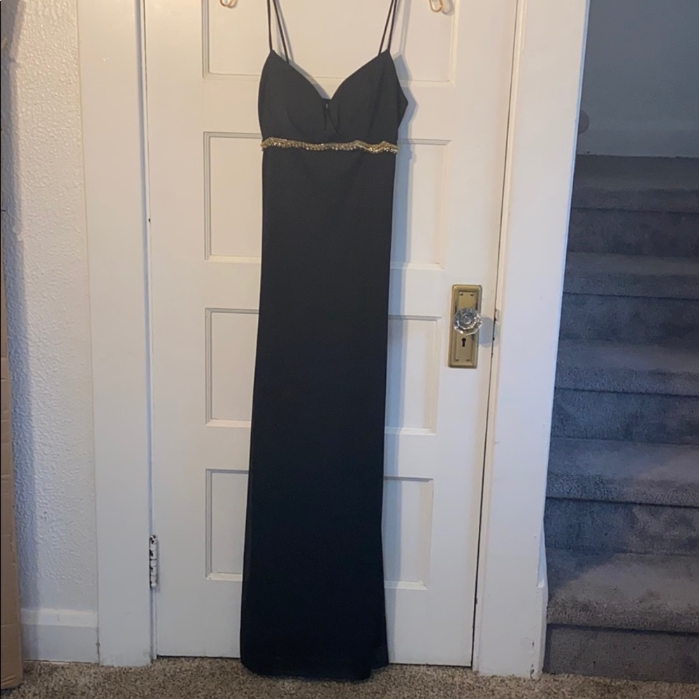 Retro Frederick’s of Hollywood size M black gold trim straight gown Whimsigoth